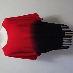 NY Collection Kimono Poncho Sweater Ombre Tassel Fringe XL Western Cowgirl Chic